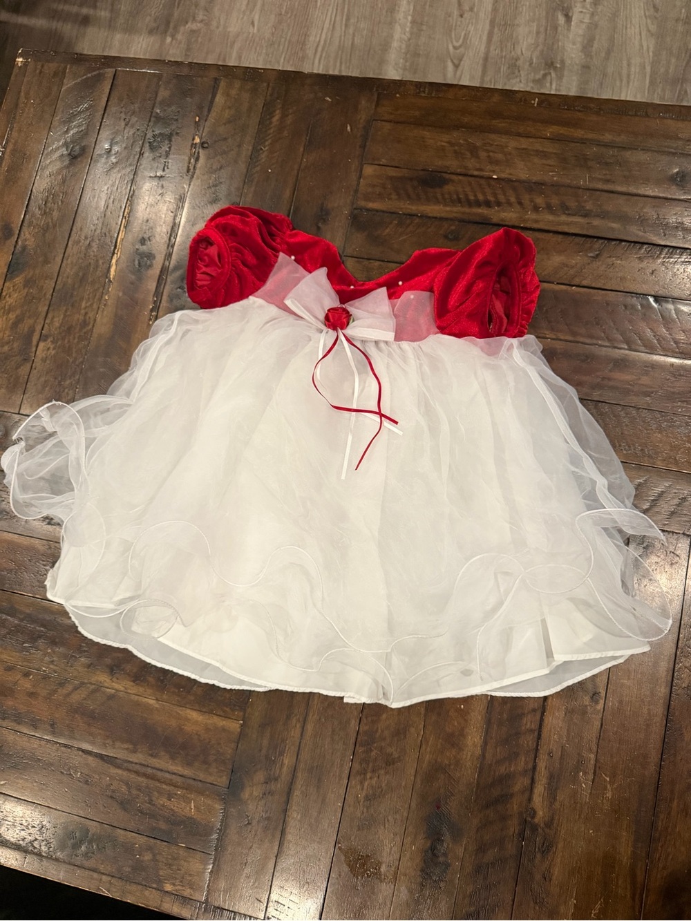 Rare Editions Red and White Tulle Dress - Festive Puff Sleeve Costume